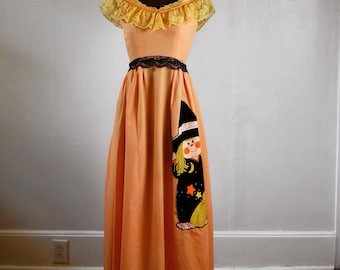 Vestido de fiesta de bruja naranja de la Bella de The Creep Show, talla S, años 70