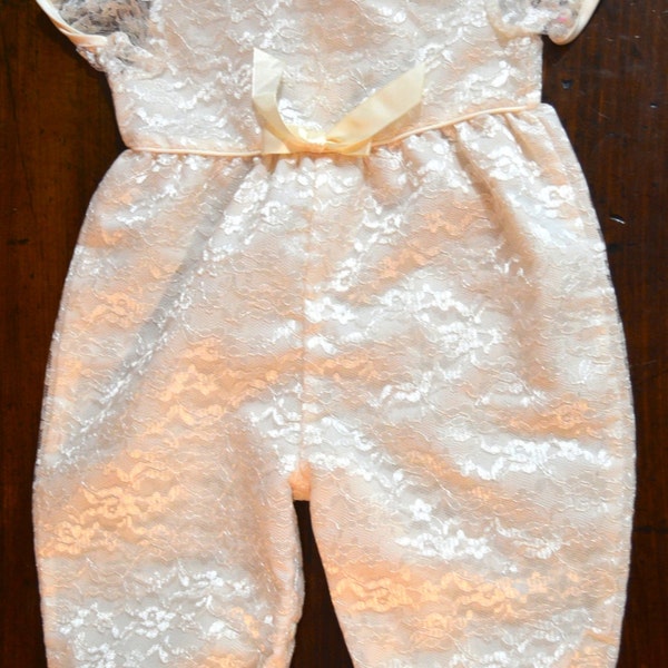 Vintage Lace Baby Girl Romper // Christening Romper Wedding Outfit // 6M Ivory Lace Romper Childrens