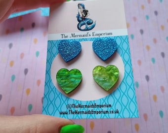 2 Pairs Mix & Match Heart Stud Earrings - Variations Available