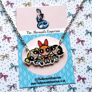 Powerpuff Girls Printed Acrylic Necklaces / Bubbles / Buttercup / Blossom / Cartoon Network