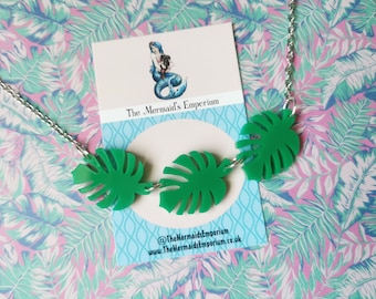 Leaf Tropical Acrylic Necklace --- Banana Leaf / Monstera / Palm / Holiday