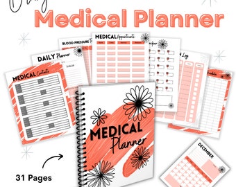 Medicinsk planerare, medicinsk pärm, blodtryckslogg, medicinspårare, utskrivbar medicinsk pärm, mental hälsospårare, medicinsk spårare PDF