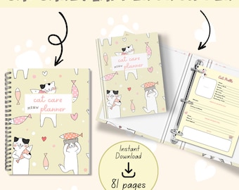 Paquete de planificador de cuidado de gatos, carpeta imprimible para el cuidado de mascotas del planificador de gatitos, nuevo kit de registros de gatos con plantillas de entrenamiento de mascotas para diario de gatitos y gatos