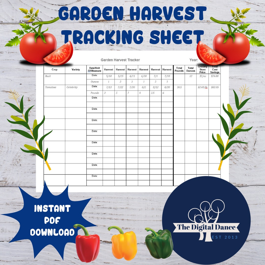 Garden Harvest Tracking Sheet Keep Your Garden Harvest Organized Save