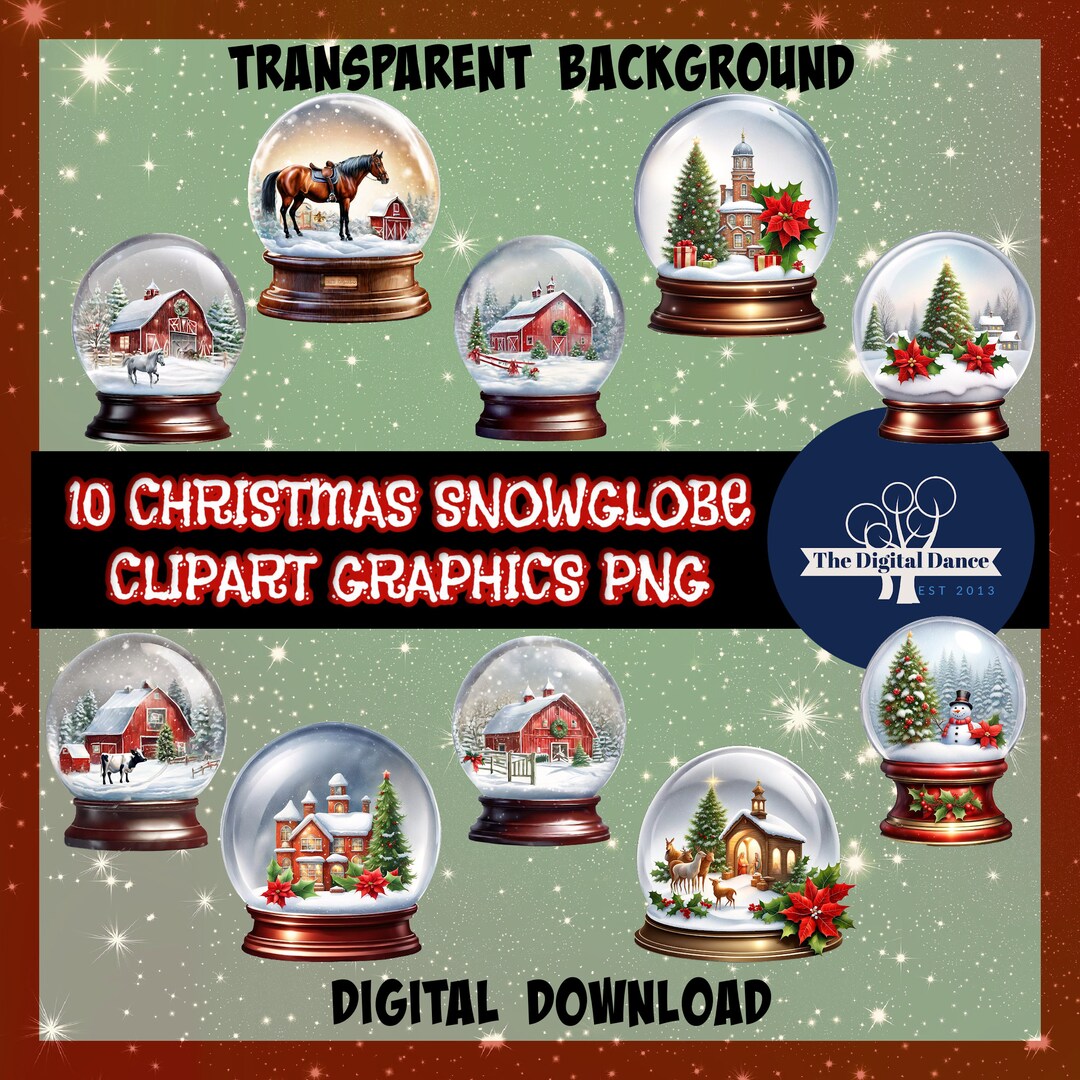 Christmas Snowglobe Clipart Graphics PNG Instant Digital Download for ...