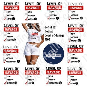 Set mit 12 Sternzeichen Stufe der Savage PNG Sublimation T-Shirts, Tassen, Kissen, Taschen, Karten, Journal, Digital Crafts