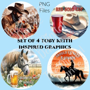 Ensemble de 4 graphiques ronds inspirés de Toby Keith, sublimation, chemises, sacs fourre-tout, cartes, conception de sites Web, téléchargement immédiat, PNG