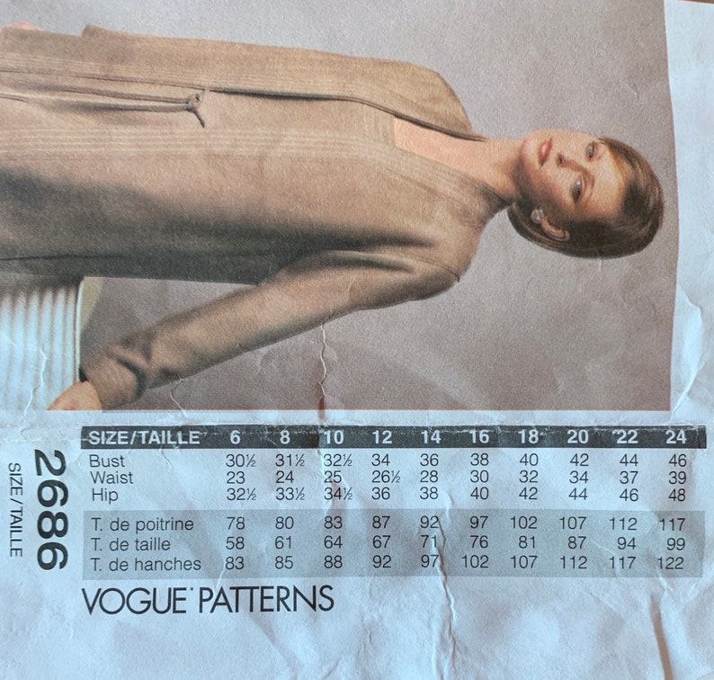 Factory folded and Uncut Tom and Linda Platt Vogue American Designer Pattern #2686 Size: 12-14-16 Hip 36-40 Waist 26.5-30 Bust 34-38