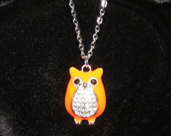 Cute Rhinestone studded Owl Pendant necklace with silver plated necklace