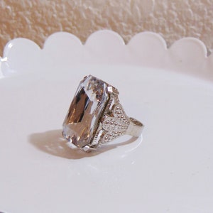 Large Clear Faceted Rectangular Shaped Acrylic Jeweled ring in size 6