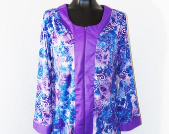 Vintage 1990s Purple Floral Zipper Front Caftan by Collections Etc. sz S