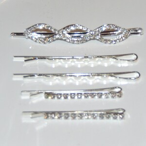 Set of 5 Rhinestone studded Hair Clips- available in Gold and Silver