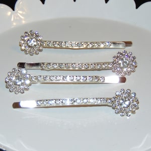 Set of 4 Rhinestone studded Hair Clips- available in Gold and Silver