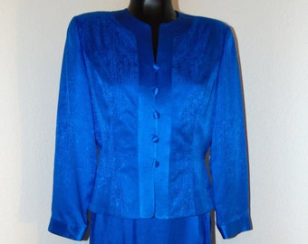 Vintage 1980s Royal Blue Silk Adrianna Papell 2 piece set in 10P