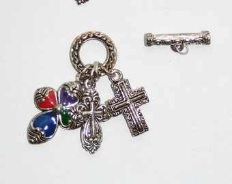 Lot of Cross, Heart, Filagree charms and toggles