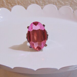 Large Pink Faceted Acrylic Jeweled ring in size 6