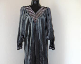 Vintage 1970s Grey House Dress with Sequin design by Barod & Co. in sz Petite