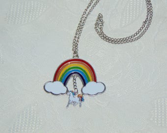 Coloful Rainbow with Unicorn charm necklace