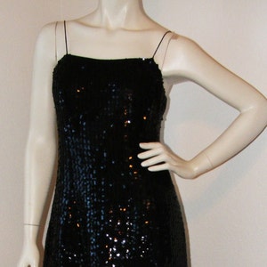 Vintage 1980s Long Black Sequined dress Miss Elliette of Calif. sz 12 w/ matching jacket image 1