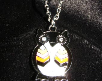 Cute Rhinestone studded Owl Pendant necklace with silver plated necklace