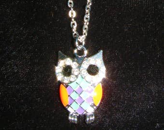 Cute Rhinestone studded Owl Pendant necklace with silver plated necklace