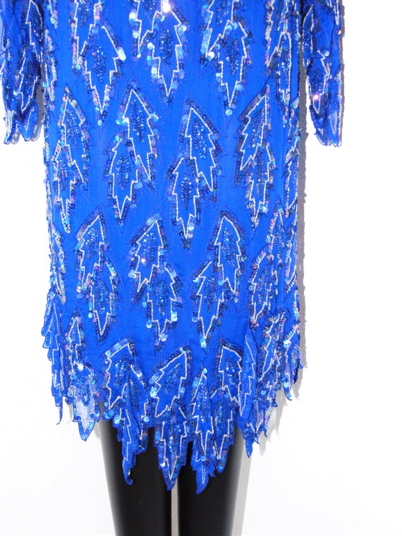 Vintage 1980s Gorgeous Royal Blue Sequined Dress … - image 4