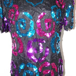 Vintage 1980s Beautiful Floral Sequin Design Blouse by Leslie Fay in sz Small image 4