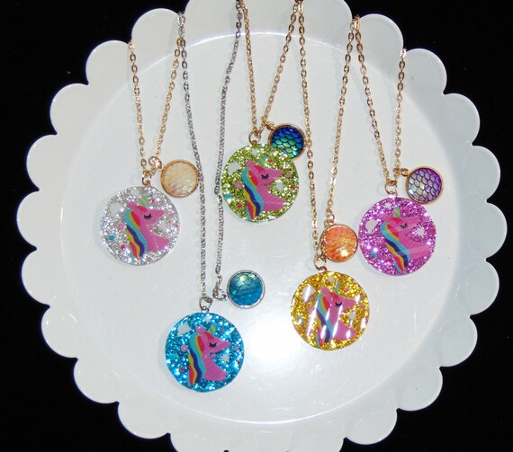 Super Cute Lot of 5 Glitter Unicorn Pendant Necklaces Etsy
