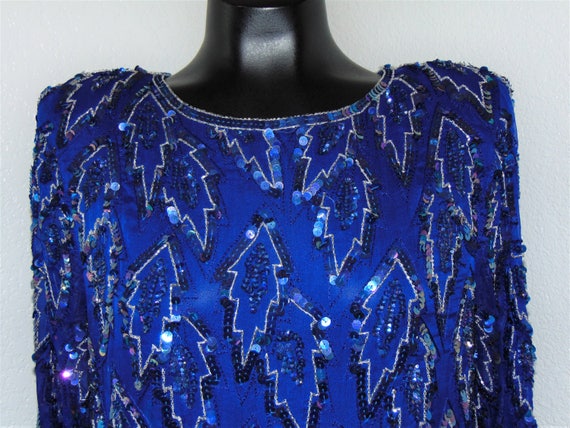 Vintage 1980s Gorgeous Royal Blue Sequined Dress … - image 5