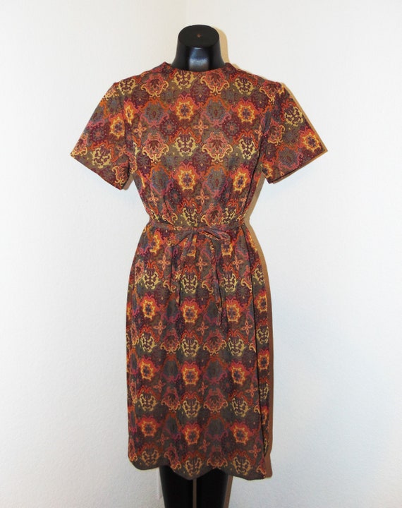 Vintage 1970s Shades of Brown Belted Dress by NPC… - image 1