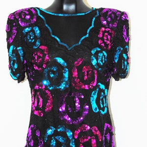 Vintage 1980s Beautiful Floral Sequin Design Blouse by Leslie Fay in sz Small image 2