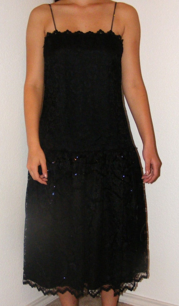 1980s Black Lace & Sequin Dress in size 4 - image 1