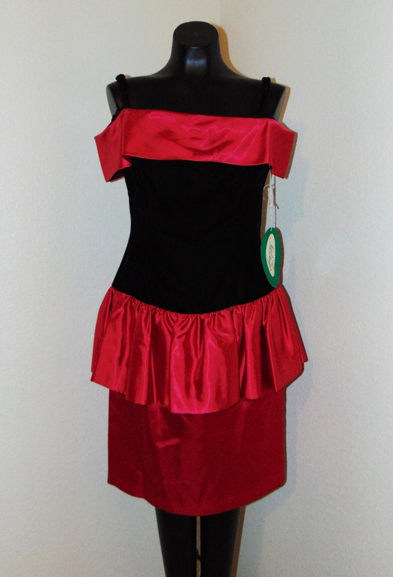 Vtg 1980s Red Satin & Velvet Dress in sz 11/12 by… - image 1