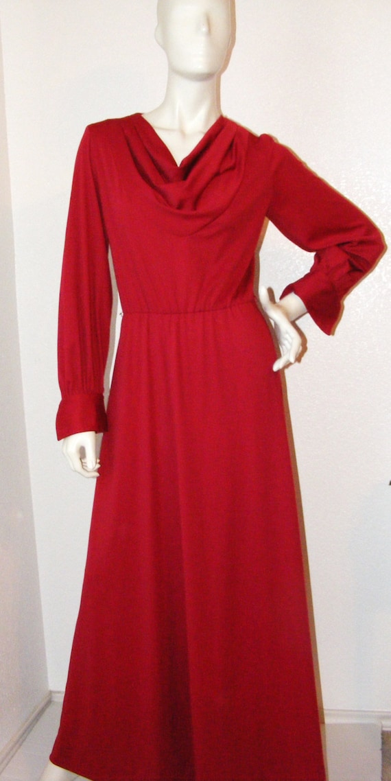 Vintage 1970s Long Maroon Cowl Neck Dress- Very Ni