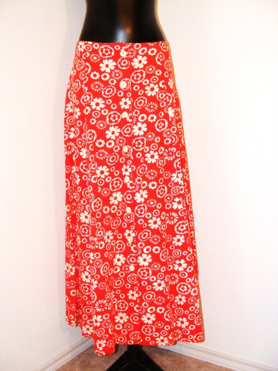 Vintage 1970s Long Red Button down skirt - image 1