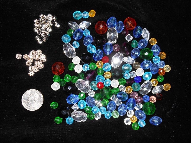 6 Oz. Assorted Faceted Czech Glass beads & 18 Rhinestone Rondell Spacers image 1