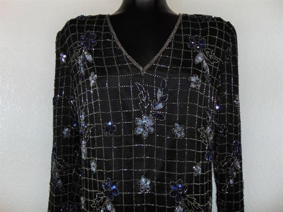 Vintage 1980s Beaded & Sequined Blouse by Scala i… - image 3