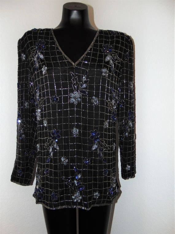 Vintage 1980s Beaded & Sequined Blouse by Scala in