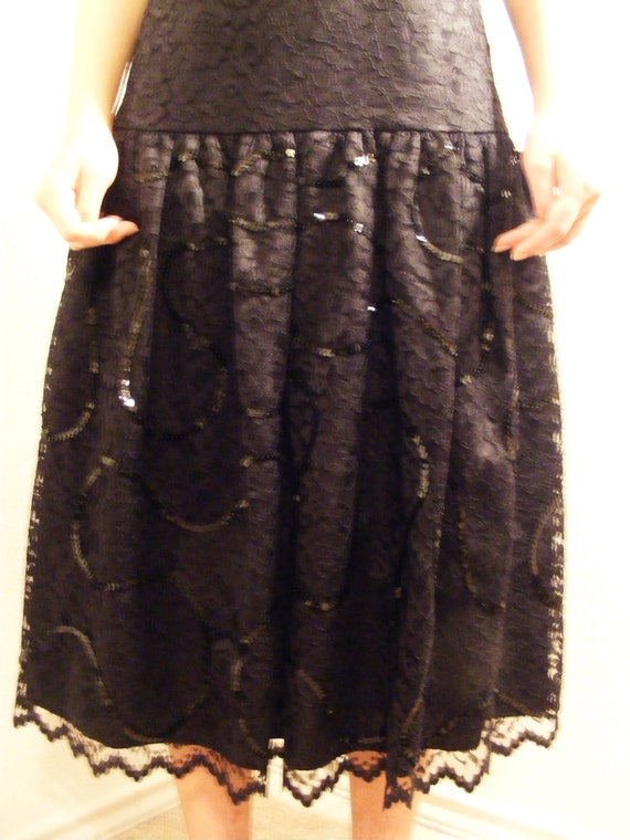 1980s Black Lace & Sequin Dress in size 4 - image 4