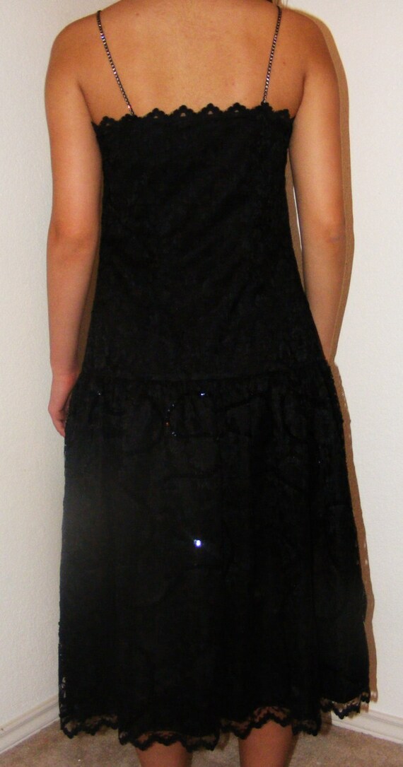 1980s Black Lace & Sequin Dress in size 4 - image 2