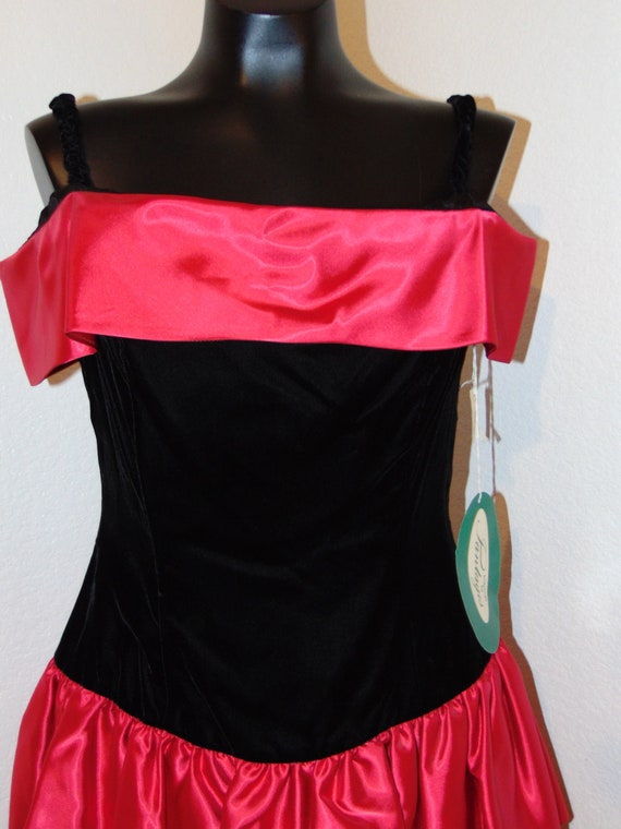 Vtg 1980s Red Satin & Velvet Dress in sz 11/12 by… - image 2