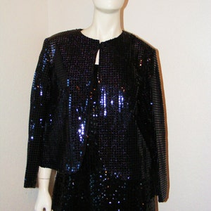 Vintage 1980s Long Black Sequined dress Miss Elliette of Calif. sz 12 w/ matching jacket image 3