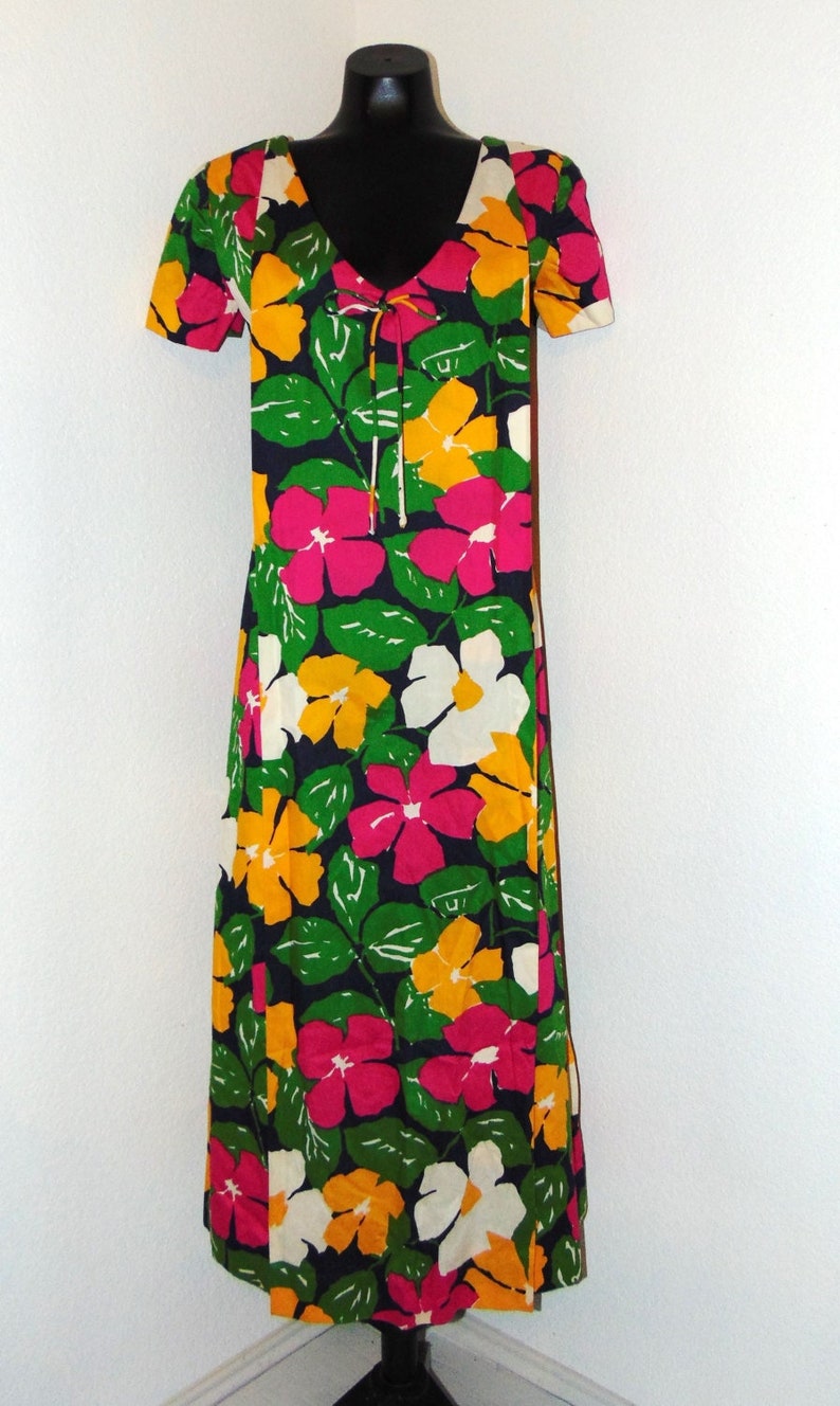 Vintage 1970s Colorful long Floral Patterned Dress image 1