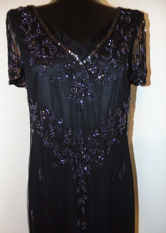 Vintage 1980s Gorgeous Black Beaded dress in size 