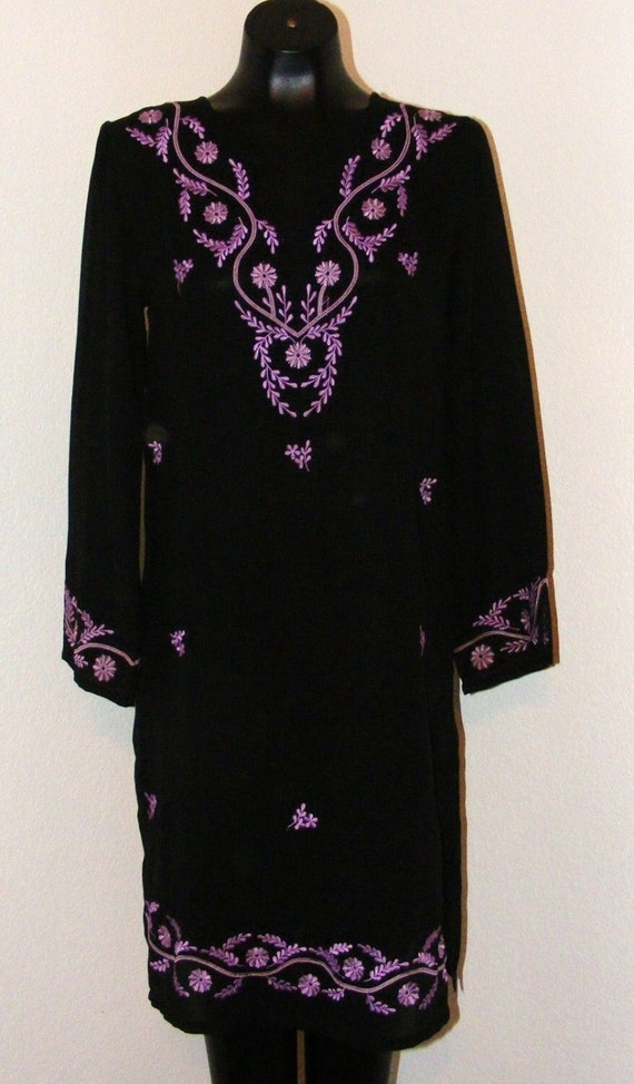 Black with Purple Floral Embroidery Sheer dress