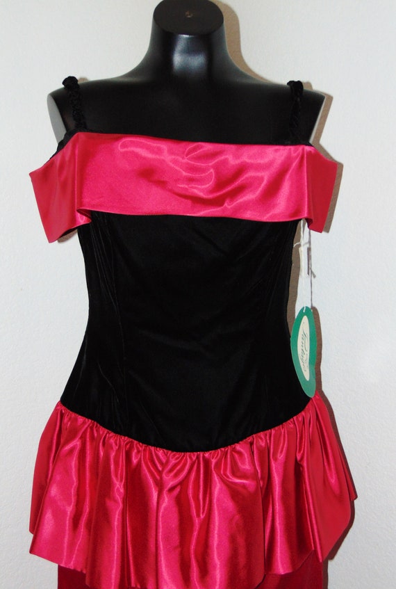 Vtg 1980s Red Satin & Velvet Dress in sz 11/12 by… - image 3