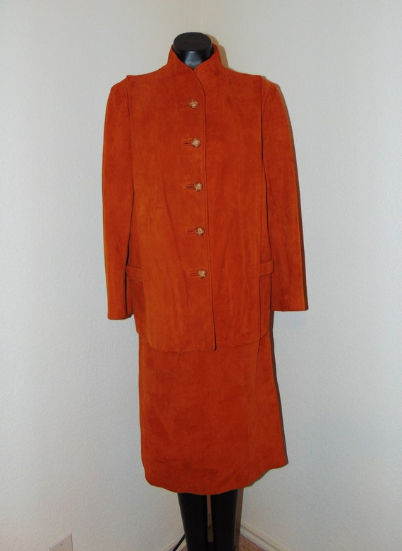 Vintage 1980s Orange Leather Jacket with matching… - image 1