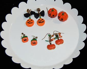 Super Cute Halloween Assorted Pumpkin Design Earrings lot