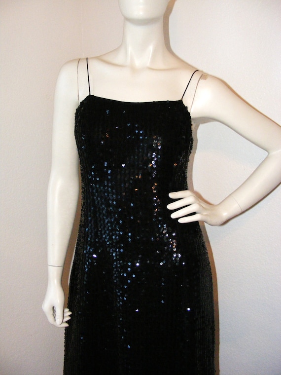 Vintage 1980s Long Black Sequined dress- Miss Ell… - image 2