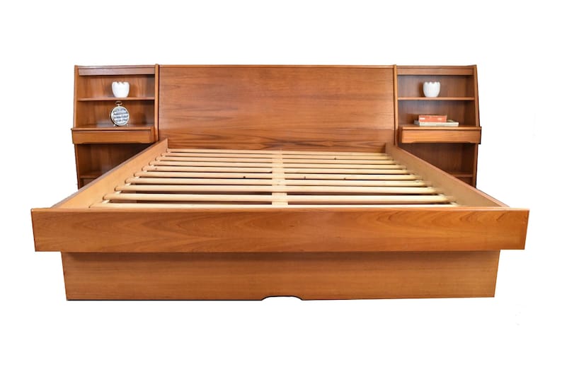 Danish Modern Teak Queen Platform Bed Mid Century Queen Etsy
